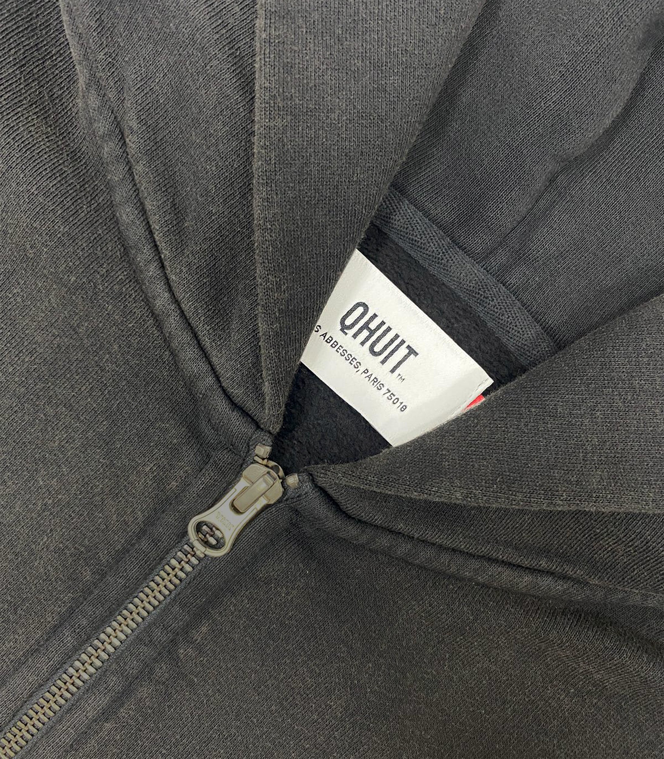 LOGO QHUIT, Heavyweight Zipper Hood Black