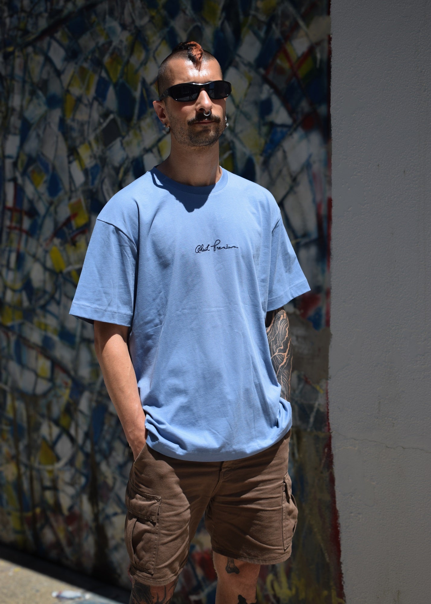 PREMIUM QHUIT,Heavyweight T-Shirt Bleu Azur