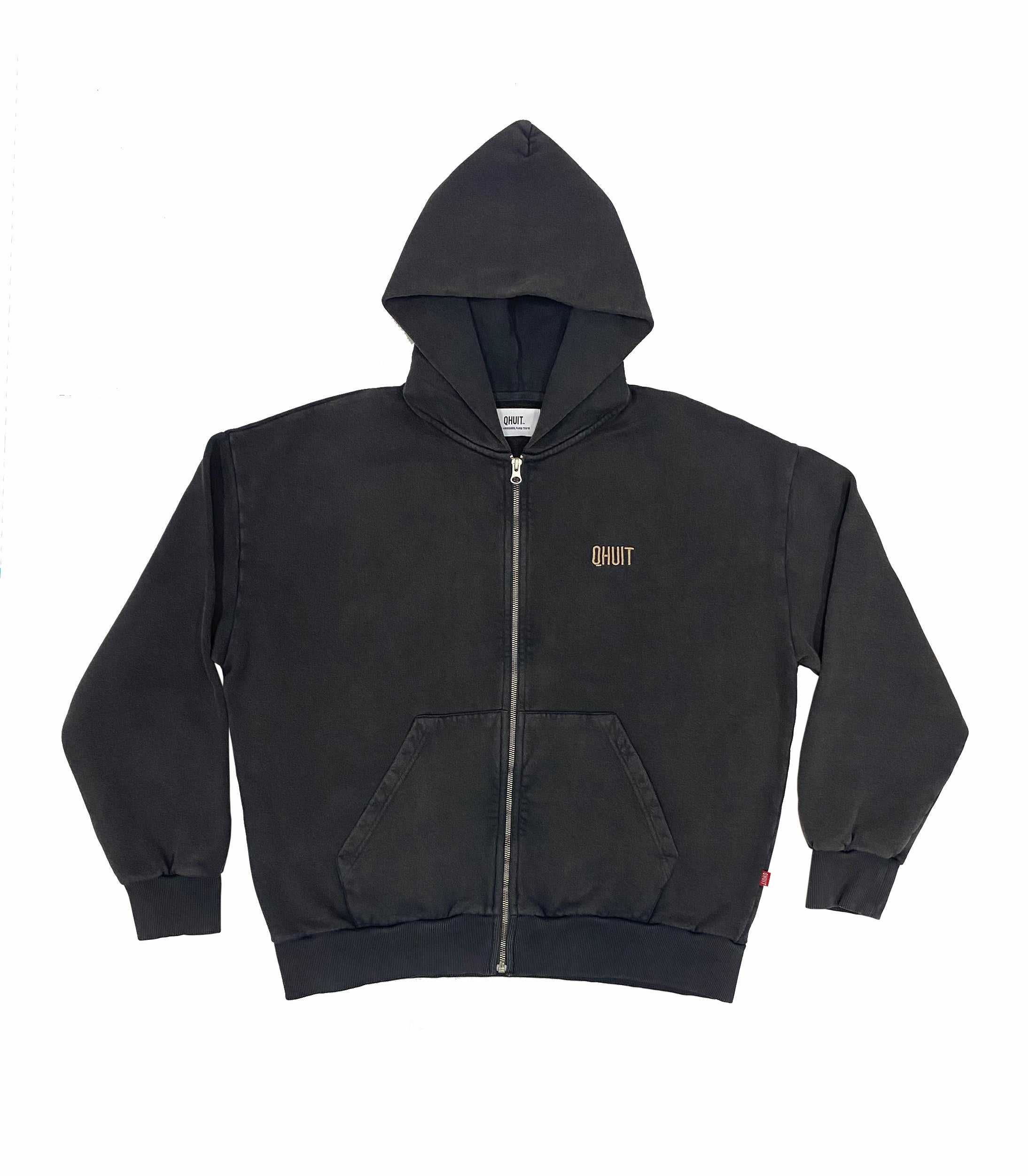 LOGO QHUIT, Heavyweight Zipper Hood Black