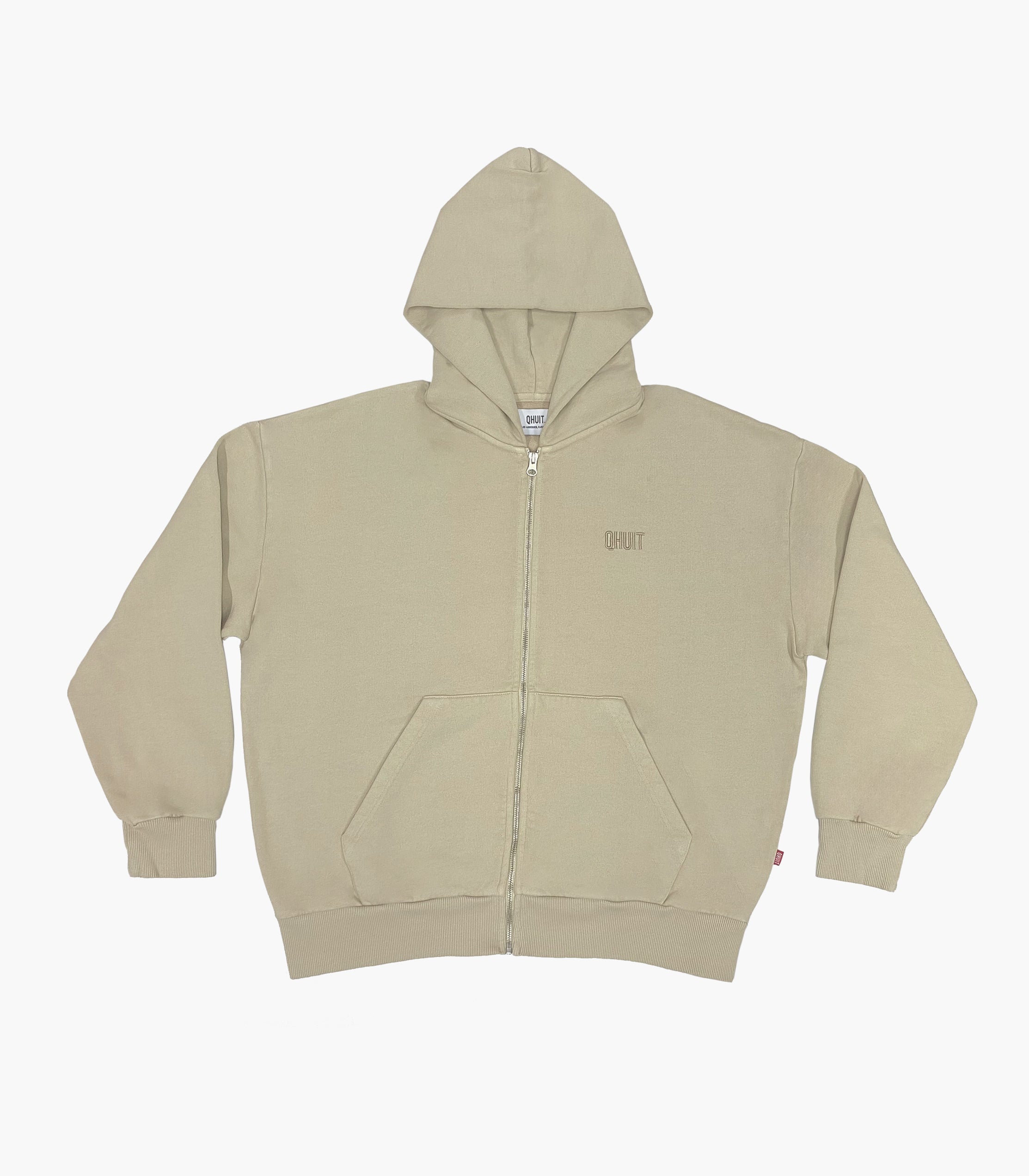 LOGO QHUIT, Heavyweight Zipper Hood Beige